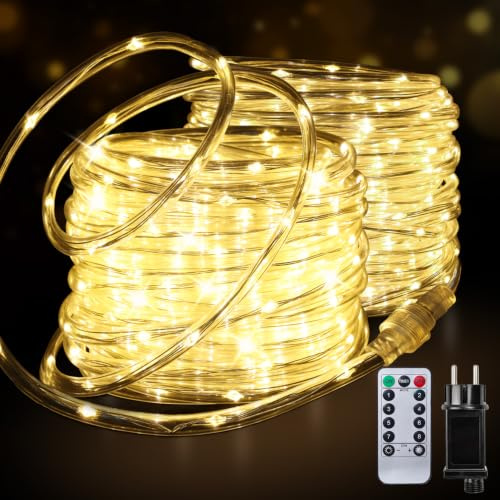 WEGRASY Verbindbare Lichterkette zum Einstecken, 20 m mit 200 LEDs, LED Schlauch Lichtschlauch Wasserdicht IP65, 8 Leuchtmodi, Ferngesteuerte Lichterkette für den Außen- und Innenbereich, Ø5mm