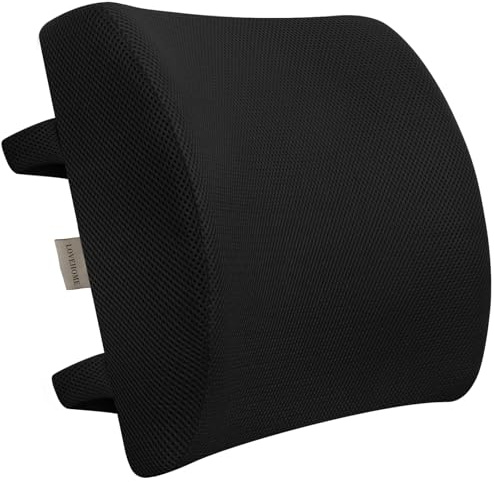 LOVEHOME Lumbar Pillow for Chair and Car, Back Support for Office, Memory Foam Cushion with Mesh Cover - Black