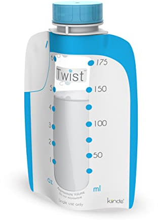 Kiinde Twist Pouch Direct-Pump Direct-Feed Twist Cap Breast Milk Storage Bags for Pumping, Freezing, Heating and Feeding, Pre-Sterilized, 6 Ounce, pack of 80
