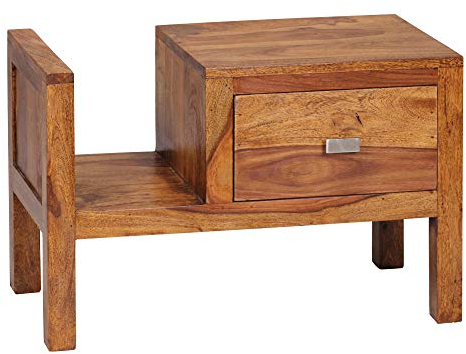 Wohnling Nachttisch Mumbai Massiv-Holz Sheesham Nacht-Kommode 40 cm hoch Schublade mit Zeitungsablage Nachtschrank Echt-Holz