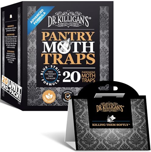 Dr. Killigan's Premium Pantry Moth Traps with Pheromones Prime | Safe, Non-Toxic with No Insecticides | Sticky Glue Trap for Food and Cupboard Moths in Your Kitchen | Organic (20, Black)