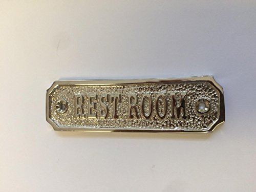 REST ROOM Door Sign Solid Brass with a Shiny Nickel Silver Finish 10.5 x 3 cm comes with Screws, Ideal for Bathroom at Home or Business DSN-21-N