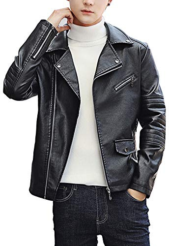Giacca Biker Leggera da Uomo con Chiodo in Pelle PU Nero M