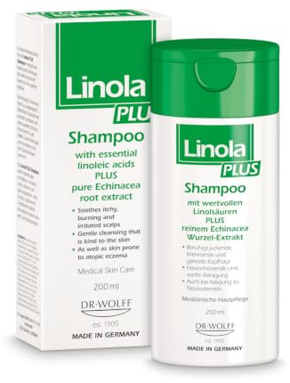 Linola PLUS Shampoo, 1 x 200 ml - Intensiv-Pflegeshampoo gegen juckende, brennende, gereizte und zu Neurodermitis neigende Kopfhaut - bei Schuppen und Spannungsgefühlen