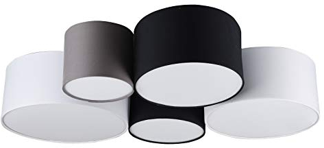 Trio Leuchten Deckenleuchte Hotel 693900517, Stoffschirm in Weiß/Schwarz/Grau, exkl. 1 x E27