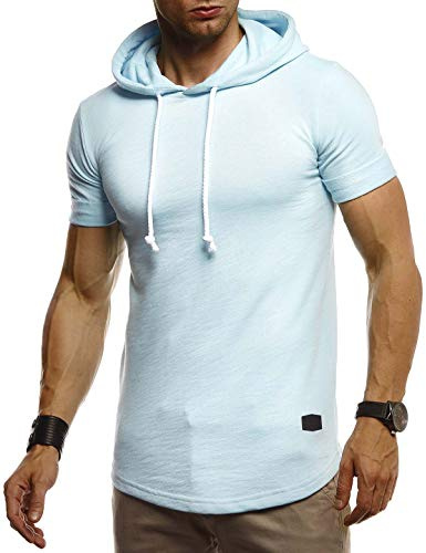 Leif Nelson LN8317 - Maglietta estiva da uomo con cappuccio, slim fit, in cotone, colore bianco e nero, a maniche corte, Blu, XXL