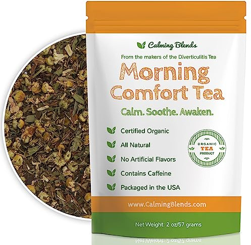 Calming Blends Morning Comfort Tea | Ginger Root, Chamomile, Peppermint and Green Earl Grey, Organic Tea | 36 cups