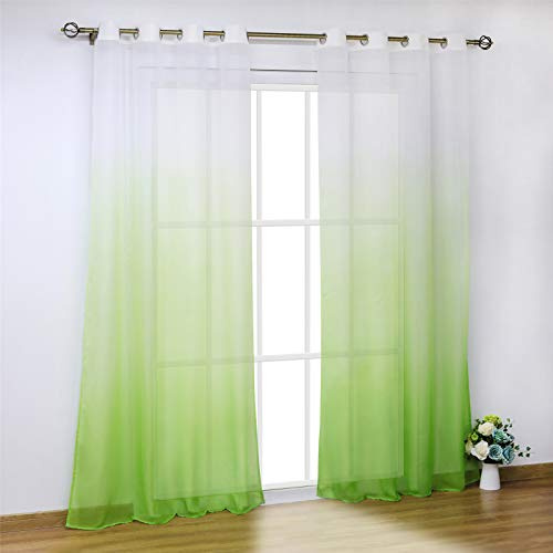 SCHOAL Gardinen mit Ösen, Modern Farbverlauf, 1 Stück BxH 140x175cm Grün | Transparente Vorhänge, Voile Fensterschal