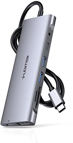 LENTION USB C Hub langes Kabels mit 4K HDMI, USB 3.0, USB-C Datei, SD & Micro SD Kartenleser, AUX, 60W Aufladung Adapter Kompatibel 2023-2016 MacBook Pro/Air, New Mac Air/Surface, ChromeBook, Mehr