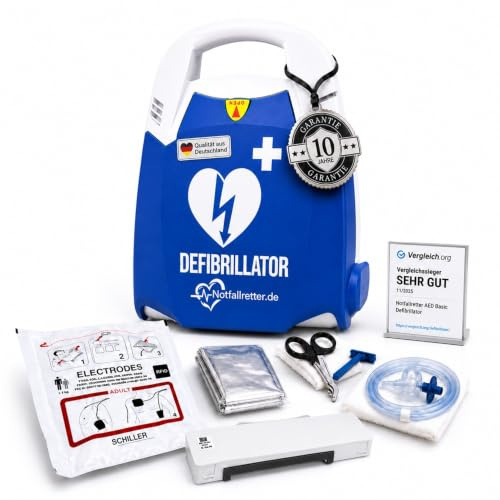AED Defibrillator Vollautomat, Defibrillator für Zuhause [10 Jahre Garantie] mit Erste Hilfe Set, Autostart, 6 J. Batterie, Defibrillator für Betrieb, Verein & Praxis, Notfall Ausrüstung First Aid Kit