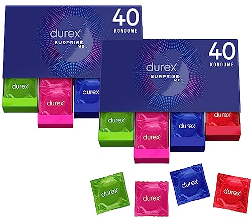Durex Surprise Me Kondome in stylischer Box – Aufregende Vielfalt, praktisch & diskret verpackt - für sicheren Sex & extra Stimulation – 80er Großpackung (2 x 40 Stück)