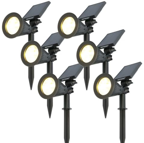 HOFTRONIC - Solar Gartenstrahler Bend IP65 Wasserdicht 3000K Gartenleuchte LED Solarlampen für Außen Solarleuchte 6 Stücke Erdspieß Wegeleuchte mit Wintersolar Solarpanel Warmweiß Garten Solarstrahler