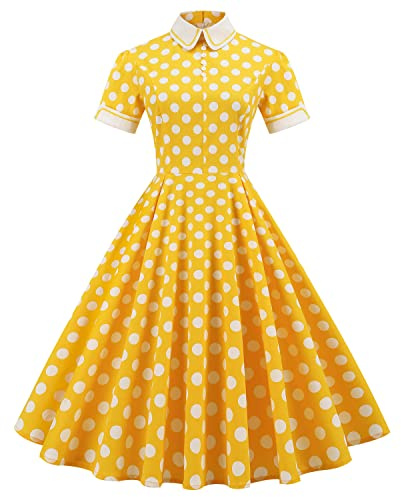 Wellwits Women's Embroidery Collar Polka Dots 1950s Vintage Cocktail Dress
