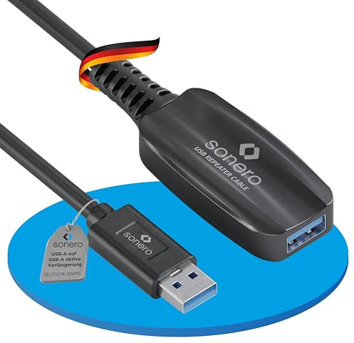 Sonero USB 3.2 Verlängerungskabel USB-A Stecker Buchse 5GB/s 5m | Aktives USB Datenkabel mit Signalverstärker für längere Verbindungen bis 10 Meter