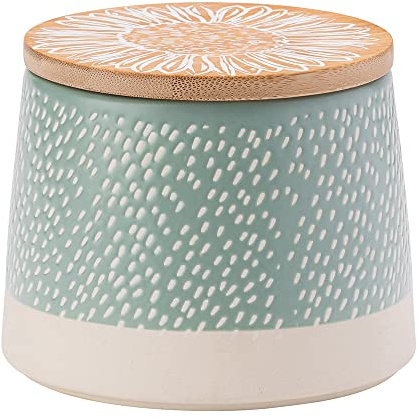 English Tableware Company Artisan Flower Blue Canister with Bamboo Lid 11cm x 10cm