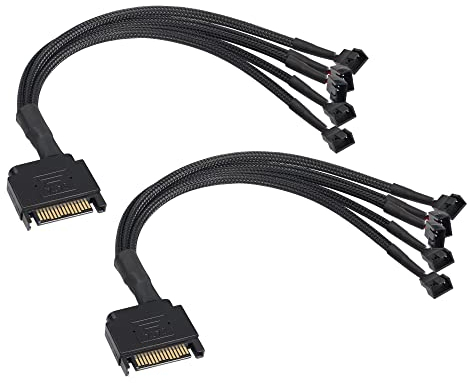 GINTOOYUN Lot de 2 adaptateurs répartiteurs SATA vers ventilateur 15 broches SATA vers 5 x 3 broches/4 broches 12 V pour ventilateur de processeur, hôte d'ordinateur etc(26,7 cm)