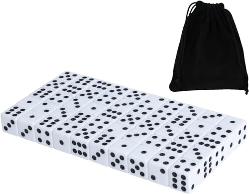50 Pack 16MM White Dice - Six Sided Standard Opaque White Dice with Black Pips Dots for Board Games
