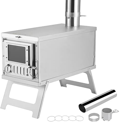 304 Stainless Steel Camping Tent Stove, Ultralight Foldable Portable Backpacking Wood Burning Stove with Chimney Pipes, Tent Heaters Stove for Camping Cooking and Heating (2.5m Chimney, Square)