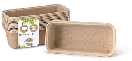 BIOZOYG Kakaopapier-Backformen rechteckig 20 x 7 x 6 cm I ofenfeste Schalen I Kastenform Brotbackform Papier braun I kleine Kuchenformen ausgefallen I Papierbackformen mit edler Struktur 25 Stück