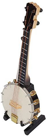 Mini banjo jouets, surfaces plus lisses, beau modèle de banjo miniature durable, matériau en bois de tilleul, fabrication exquise avec boîte de support pour cadeaux.