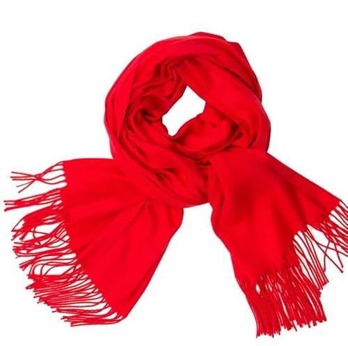 Stfery Winterschal Damen Kuschelig XXL, Kaschmirschal Damen Rot Scarf Solide Fransen Halstuch 200x70CM Weich Warm