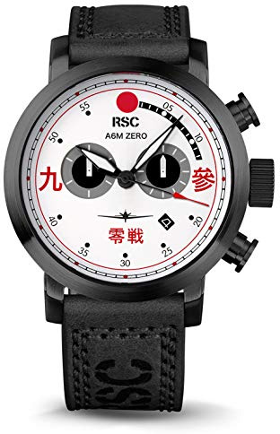 RSC Pilot's Relojes Hombre 45mm Reloj de aviador Chronograph Swiss Cuarzo Zero 6AM, negro, Militar