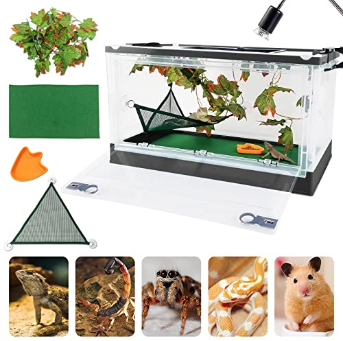RunDuck Travel Portable Foldable Terrarium Kits for Reptiles -Heat-Resistant Material, Easy to Move with Wheels, Includes Plant, Feeding Bowl, and Carpet for Snakes, Lizards, Tortoises, and Leopard