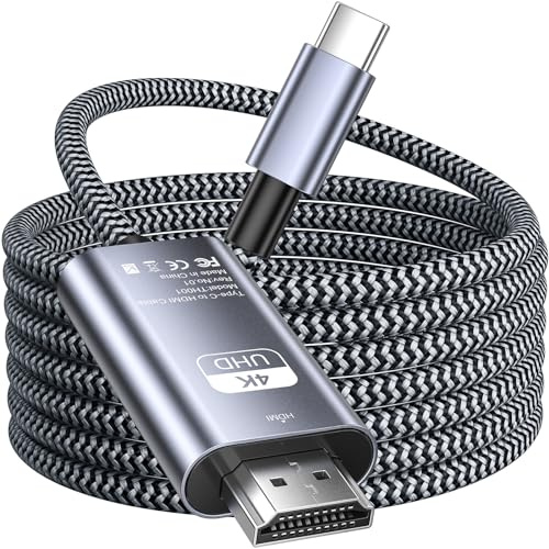 Siwket USB C auf HDMI Kabel 1.8M 4K@60Hz, Geflochten USB Typ C zu HDMI Kabel [Thunderbolt 3 Kompatibel] für iPhone 15,MacBook Pro/Air 2021,iPad Pro/Air,Samsung Galaxy S21,S22,S23 Ultra,TV,Tablet.usw