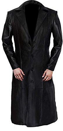 LP-FACON Black Leather Black Leather Duster Overcoat For Men - Wesley Snipes Blade Trench Coat