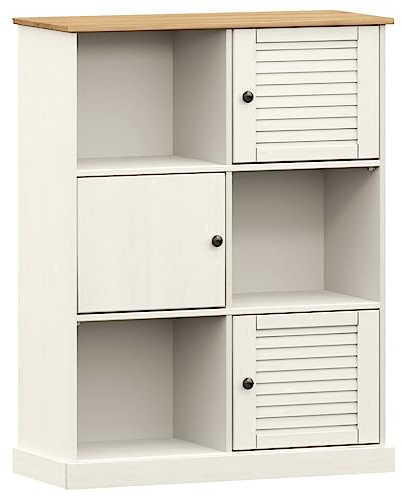 vidaXL Bücherregal, Bücherschrank mit viel Stauraum, Schrank Regal für Büro Wohnzimmer, Wohnzimmerschrank Büroschrank, Weiß Massivholz Kiefer