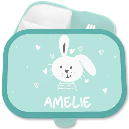 Brotdose Kinder Campus für Mepal - Hasen - Weißer Hase Langohr Bunny Rabbit - 750 ml - Türkis - brotdosen kindergarten hasenmotiv brotzeitbox personalisierte tiere fächern mädchen tier kita