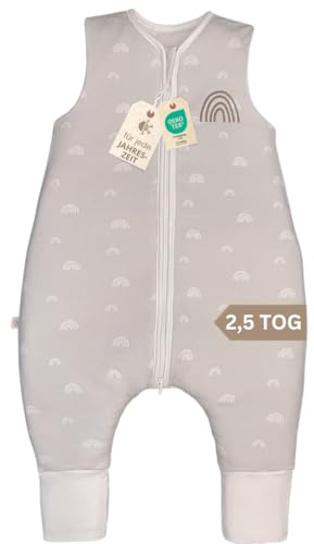 DIKOS Sac de couchage avec pieds, 2.5 Tog Rainbow, gris, sac de couchage toute l'année avec jambes en coton bio, certifié Oeko-Tex, sac de couchage pour bébé fille/garçon (Gris, 80 (86/92))