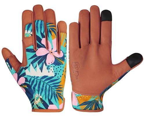 Escort Tools Ladies Leather Gardening Work Gloves Thorn Proof, Touch Screen, Multipurpose, Breathable High Dexterity Mechanic Heavy Duty Safety working Gloves For Women and Men (Green, M)