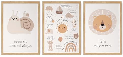 HappyArts® | Kinderzimmer Bild 3er Set A4 Affirmationen Poster Deko Mädchen Junge Babyzimmer | Affirmationsposter Affirmationen Selbstliebe Achtsamkeit OHNE RAHMEN