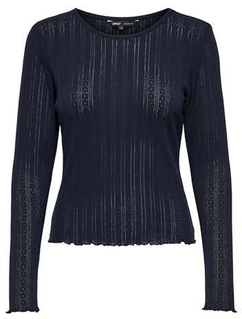 ONLY Top Basique à Manches Longues en Couleurs Unies pour Femmes ONLCARLOTTA, Couleurs:Bleu-2, Taille:XS