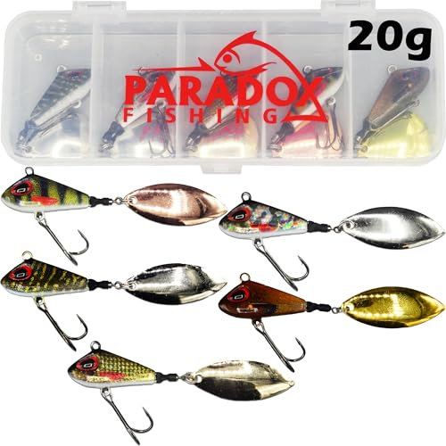 Paradox Fishing Jig Spinner 5er Set 20g Delusory 2.0 Spin Jig zum Barsch Angeln Barsch Köder Zander Hecht Spinnerbait Spinn Köder – optimaler Barschköder
