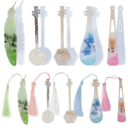 Attuslla 23 Stück Lesezeichen Resin Silikonform Lesezeichen Harz Formen Silikon Formen von Musikinstrumenten mit Quasten für DIY Basteln Zubehör zum Lesen von Büchern