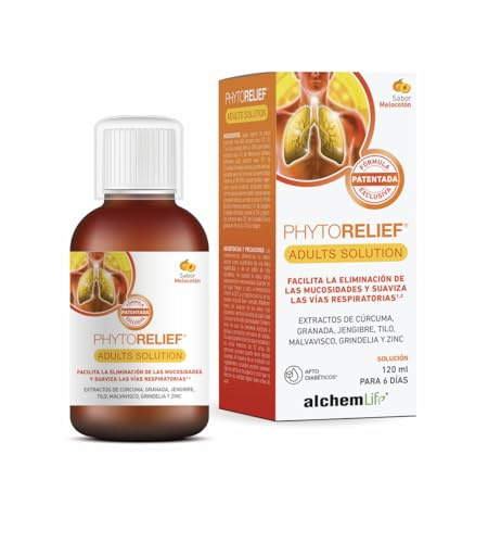 AlchemLife - Phytorelief Adults Solution | Ayuda a la Eliminación de Mucosidades | Alivia la Garganta | Jarabe 120 ml con Cúrcuma, Jengibre, Granada, Tilo, Malvavisco, Grindelia, Zinc y Miel