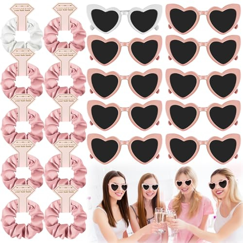 Joycabin 20 Stück Jga Accessoires Frauen,10 Herz Brille,10 Haargummi, Rosa
