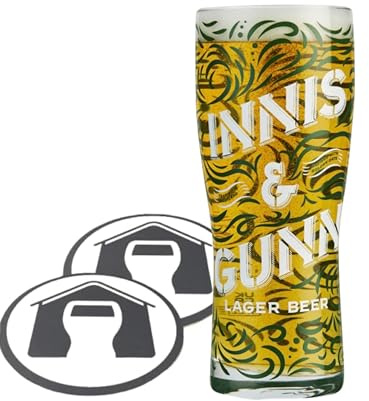 GarageBar | Innis & Gunn Beer Glass | Pint/20oz Beer Glass | Official Merchandise | Comes with 2X Beer Drip Mats | 1 Glass