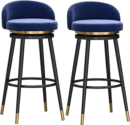 Drehbare Barhocker, 2-teiliges Set, Barstühle, Frühstücks-Esshocker für Kücheninsel, Samt-Außentheken-Barhocker, Blau, 75 cm