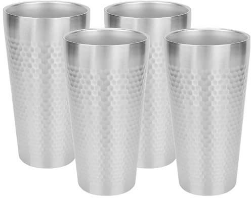 Adorila 4-pack isolerad kopp i rostfritt stål, 530 ml, dubbelväggiga dricksglas, stapelbara, återanvändbara dricksglas i metall för hemmakontor, fest, kaffe (silver)