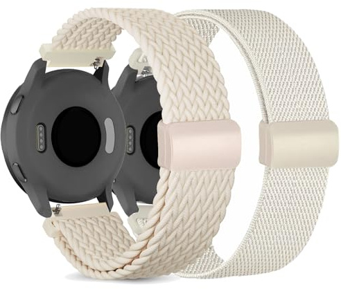 CUNUJIX 2 Stück Geflochtenes Armband Ersatz für Garmin Vivoactive 4S/Venu 3S/Venu 2S/Vivomove 3S Armband,18mm Elastisch Nylon Magnetverschluss Ersatzband für Garmin Forerunner 255S/265S Damen Herren