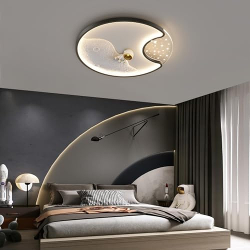 RuiRfh Deckenlampe Kreative Cartoon LED Kinderzimmerlampe Moderne dimmbare schwarze Astronauten-Deckenleuchte mit Fernbedienung geeignet für Schlafzimmer Arbeitszimmer Büro dekorative Beleuchtung(Colo