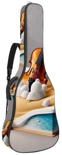 Schöne Gitarrentasche, wasserdichte Gigbag für 40/41/42 Zoll Akustikgitarre mit mehreren Taschen und Schutzschicht, Moonlight River Flowers, Mehrfarbig Nr. 08, 42.9x16.9x4.7 in, Gitarrentasche