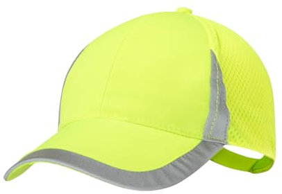 BLUECHOLON Casquette de sport 6 panneaux, polyester, haute visibilité jaune fluo, réglable, visière et avant réfléchissants, filet respirant arrière, 58/60 cm