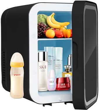 DMS 6L Kompakter Mini-Kühlschrank mit Heizfunktion, 220-240V, 36-58W, 18-20°C Kühlung, 55°C Heizung, Dual-Core-Kühlung, Touch-Tasten, LCD-Anzeige, 12V-Adapter, Steckdose, Anzünder, KB-06 (Schwarz)