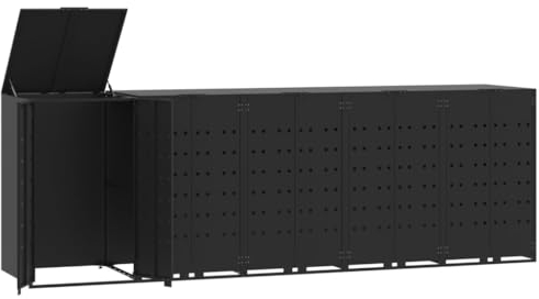 vidaXL Mülltonnenbox für 5 Tonnen Schwarz 345x79x117 cm Stahl, Box Mülltonnen, Garten Mülltonnenbox, Verkleidung Mülltonnen, Outdoor Mülltonnenbox