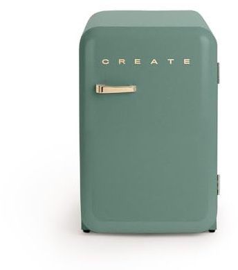 CREATE / RÉTRO FRIGO 83.5 ARGENT/Réfrigérateur vert sauge avec poignée or / 98W, basse consommation, 2 étagères, régulateur de température, porte-bouteilles, 56x54x84cm.