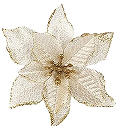 dvnFWKc Decorate Artificial Flowers, 5 stücke for Ornament Glitter Weihnachtsstern Gefälschte Blume DIY Home Decor Tabelle Festival Lieferungen(Beige)